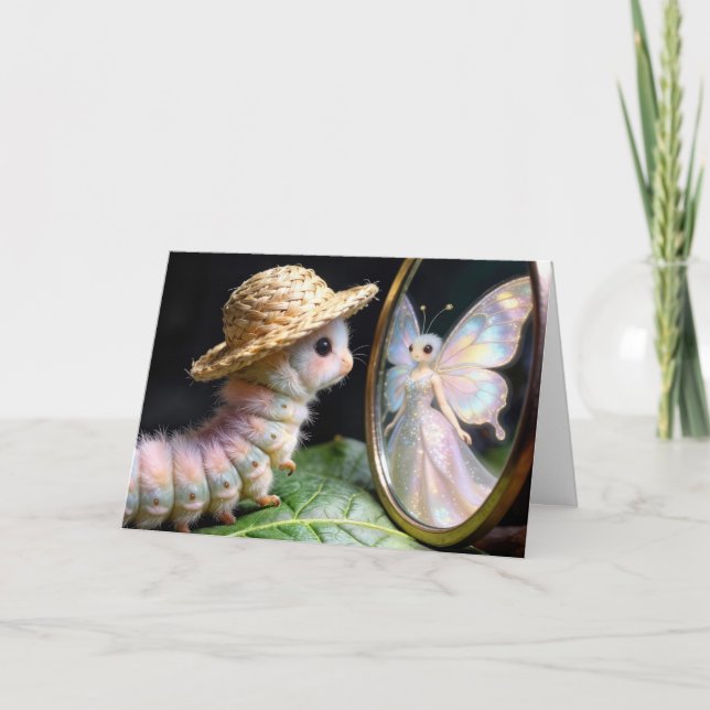 Thinking of You Caterpillar Staring at a Butterfly Card (Front)