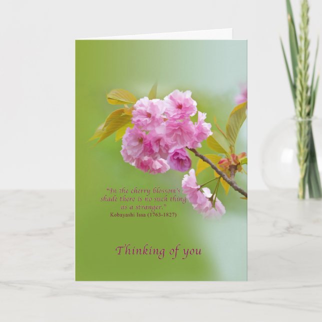 Thinking of You, Cherry Blossoms, Pink and Green Card (Front)