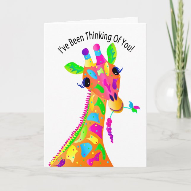 Thinking of You, Colourful Giraffe, Kaleidoscope Thank You Card (Front)