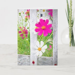 Thinking Of You Cosmos Garden and Fence  Card