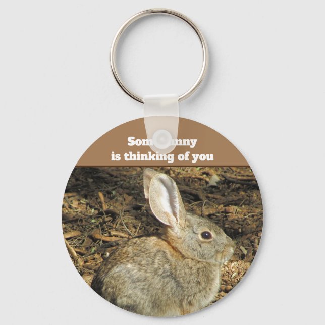 Thinking of You Cute Bunny Photo Encouragement Key Ring (Front)