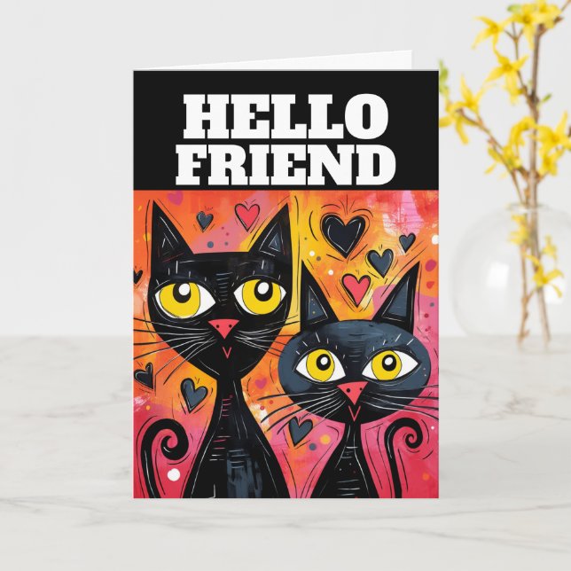 THINKING OF YOU CUTE CAT Greeting Card (Yellow Flower)