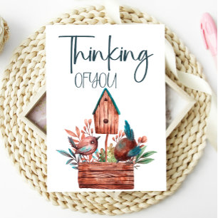 Thinking of You Cute Tiny Bird Floral Card