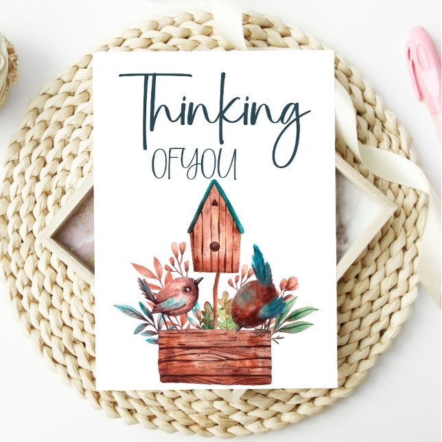 Thinking of You Cute Tiny Bird Floral Card (Creator Uploaded)