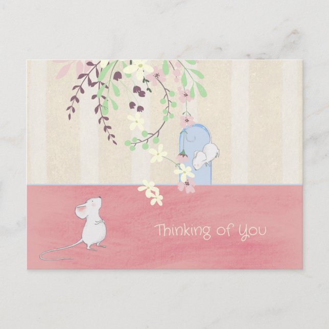 Thinking of You Cute White Mice Postcard (Front)
