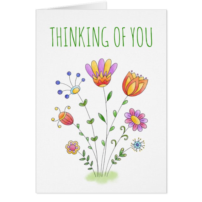Thinking of You Doodle Flowers Friendship Card (Front)