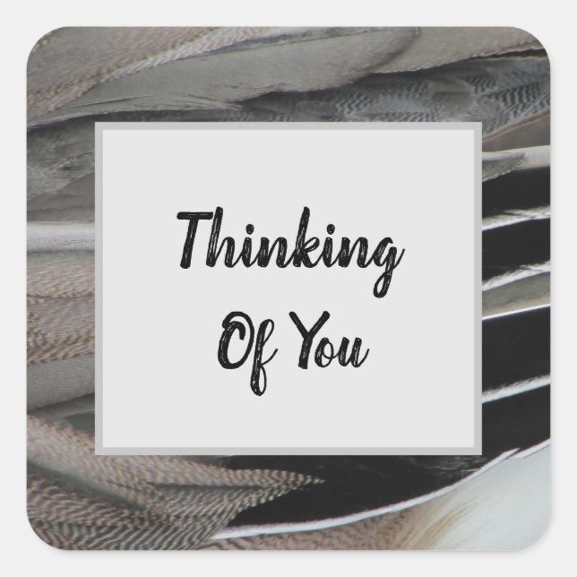 Thinking of You Duck Feather Photo Modern Square Sticker (Front)