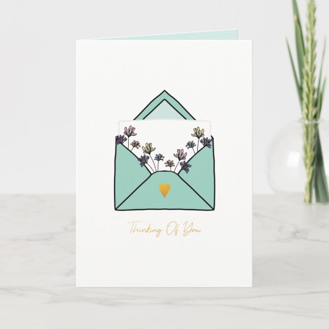 Thinking Of You Envelope Flowers Sympathy Card (Front)