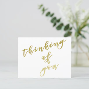 Thinking of You   Faux Gold Script Postcard