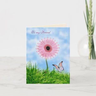 Thinking of you Friend Card with pink gerbera and