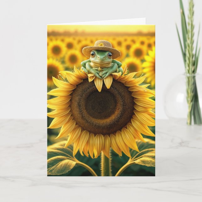 Thinking of You Frog On a Sunflower Card (Front)