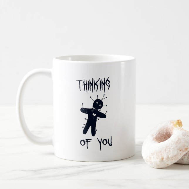 Thinking of You - Funny Halloween Voodoo Doll Coffee Mug (With Donut)
