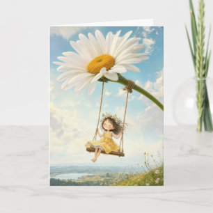 Thinking of You Girl on a Daisy Swing Card
