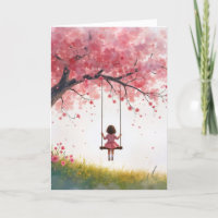 Thinking of You Girl On Cherry Tree Swing