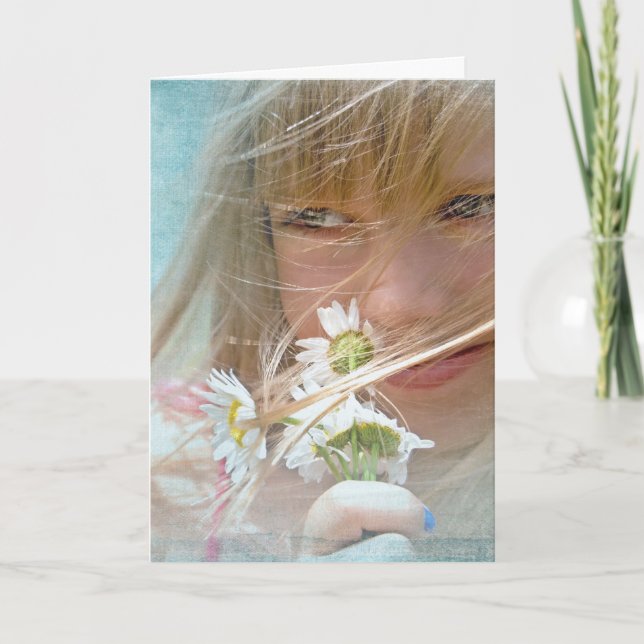 Thinking of You Girl with Daisies  Card (Front)