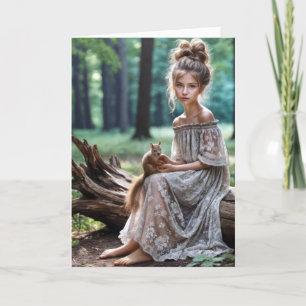 Thinking of You Girl with Squirrel Card