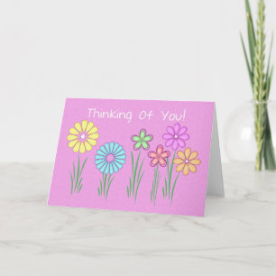 thinking of you greetng card with flowers pink