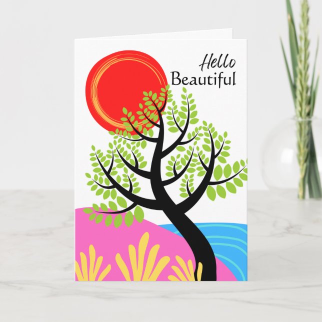 Thinking of You Hello Beautiful Red Sun Card (Front)