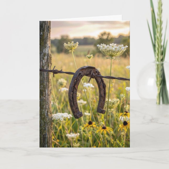 Thinking of You Horseshoe on Barbed Wire Fence Card (Front)