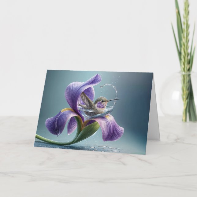 Thinking of You Hummingbird In An Iris Card (Front)