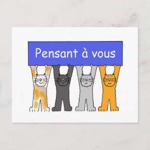 Thinking of You in French Cartoon Cats Postcard
