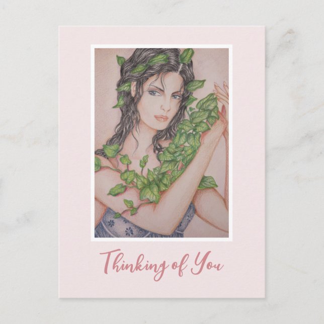 Thinking of You Ivy Bride Girl Pencil Illustration Postcard (Front)