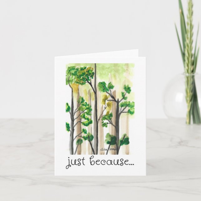 Thinking of You, Just Because, Folk Art Trees Art Card (Front)