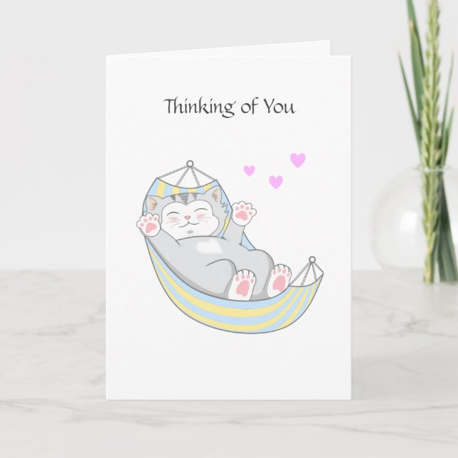 Thinking of You Kitty Cat with Heart in Hammock  Card (Front)