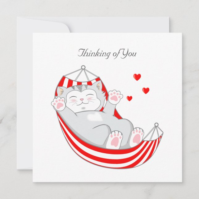 Thinking of You Kitty Cat with Hearts in Hammock Card (Front)