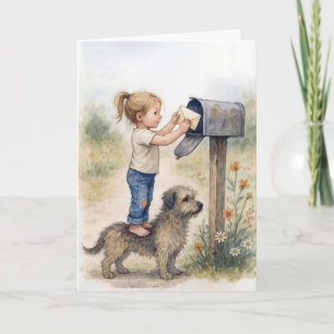 Thinking of You Little Girl Mailing a Letter Card