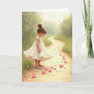 Thinking of You Little Girl With Pink Hearts Card