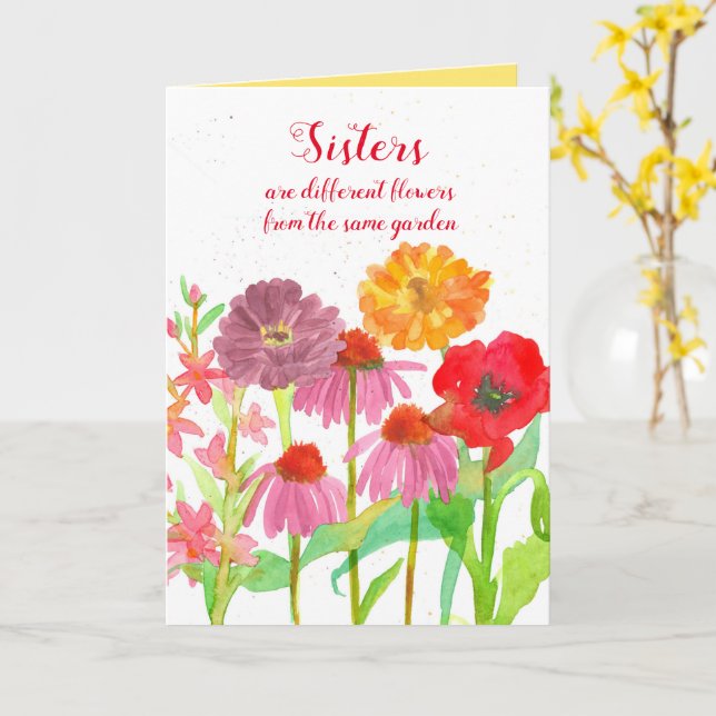Thinking Of You Lovely Sister Poppy Flower Garden Card (Yellow Flower)