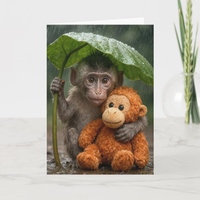 Thinking of You Macaque Monkey with Orangutan Card (Front)