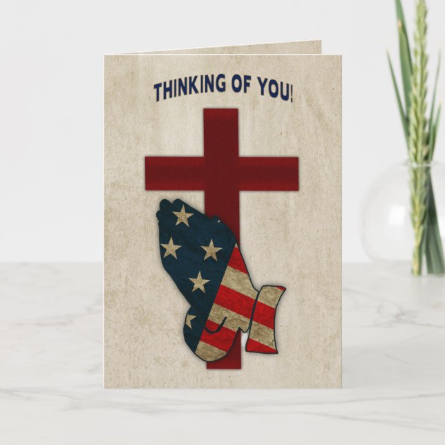 Thinking of You, Military, Praying Hands/Flag Card (Front)