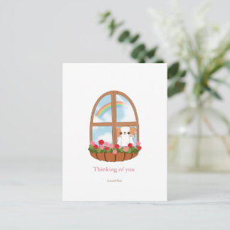 Thinking of you missing you cute puppy by window  postcard
