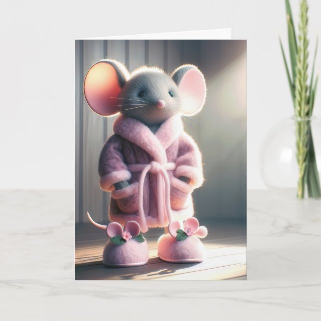 Thinking Of You Mouse In a Pink Robe Card (Front)