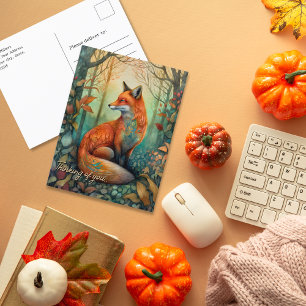  Thinking of you Mystical forest fox in fall  Postcard