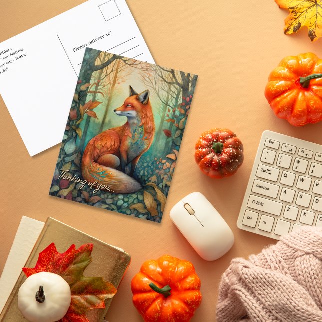  Thinking of you Mystical forest fox in fall  Postcard (Thinking of you Mystical forest fox in fall Postcard)