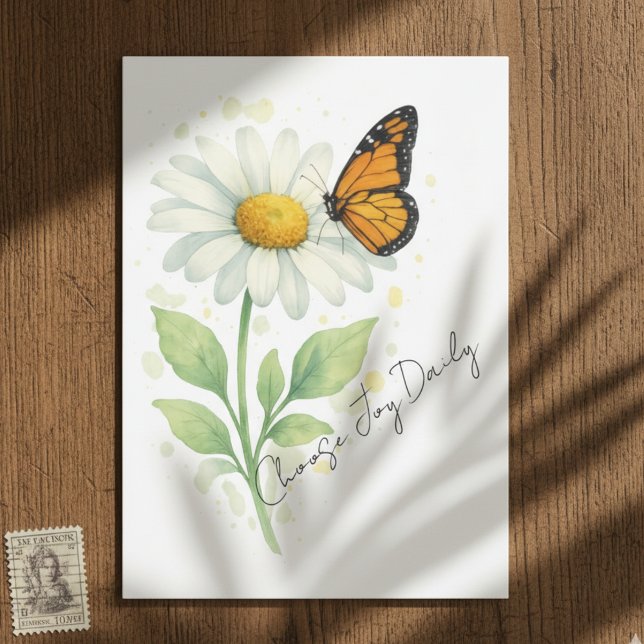 Thinking of You Notecard - Daisy & Butterfly (Daisy and monarch butterfly note card)
