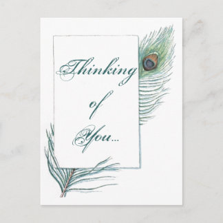Thinking of You Peacock Feather Inspirational Postcard