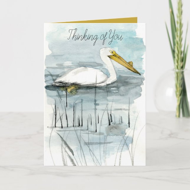 Thinking of You Pelican Bird Waterfowl Lake Card (Front)