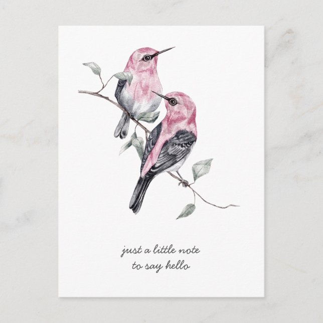 Thinking of You Pink and Grey Tropical Birds Postcard (Front)