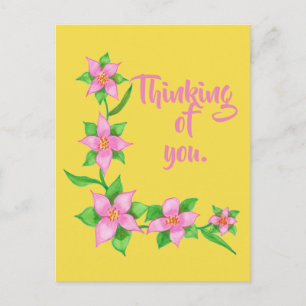 Thinking of you Pink Flower L Design on Postcards