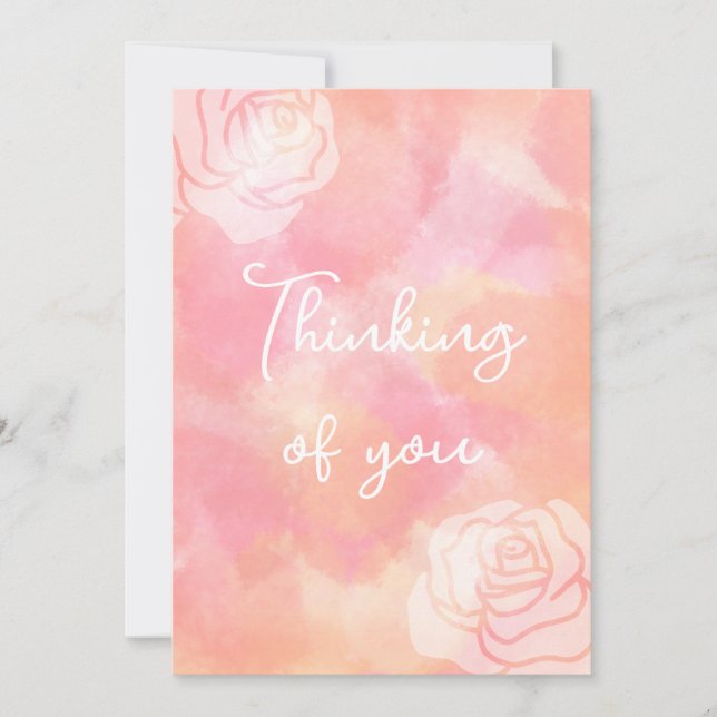Thinking of you Pink Rose Design Greeting Card (Front)