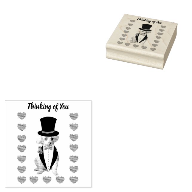 Thinking of You Poodle Wooden Rubber Stamp (Stamped)