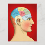 Thinking of You Postcard<br><div class="desc">This modified vintage phrenology diagram illustrates the single-mindedness of love</div>