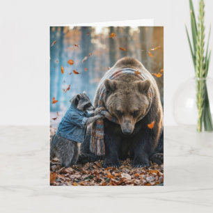Thinking of You Raccoon Tying a Scarf On a Bear Card