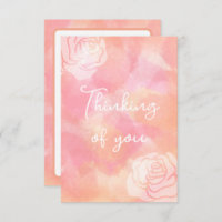 "Thinking of you" Rose, Watercolor Pink Card