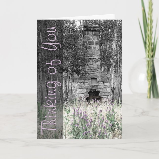 Thinking Of You Rustic Fireplace Photo Custom Card (Front)