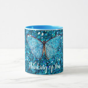 Thinking of You, Shiny Blue Glitzy Template Mug